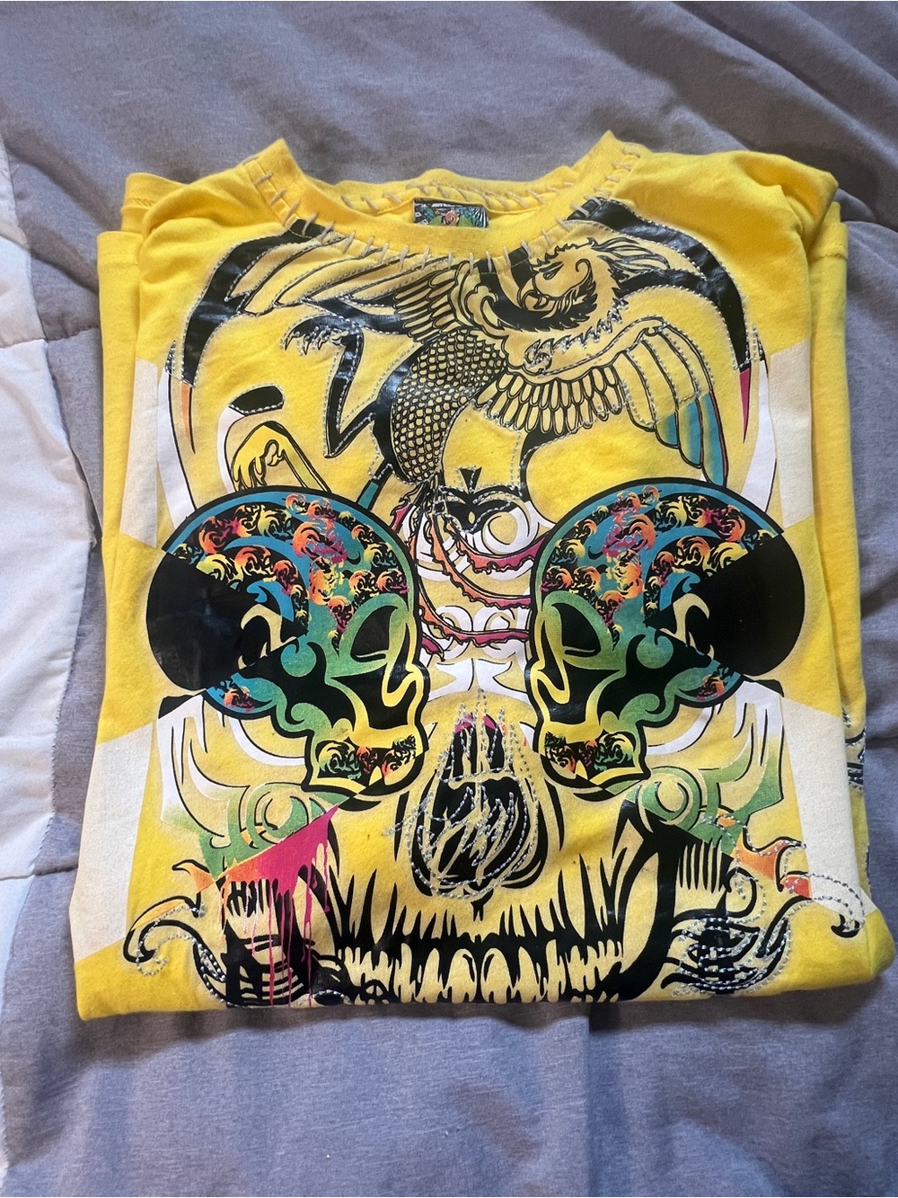 Miskeen Y2K Skull Graphic Tee XXL Yellow Streetwear